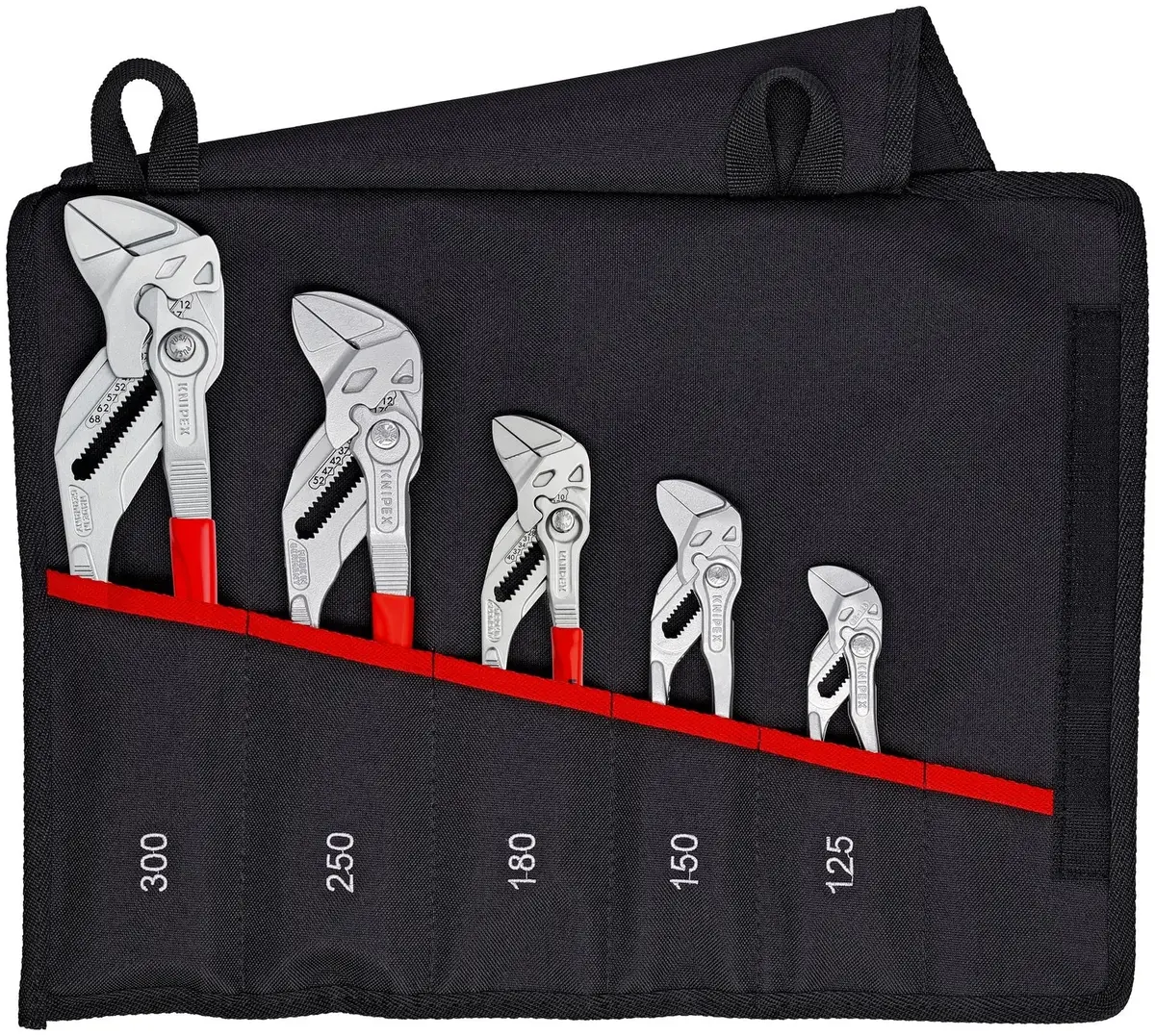 Knipex Pliers Wrench Set 5 Piece In Tool Roll Chrome Plated 125-300Mm 00 19 55 S4 1