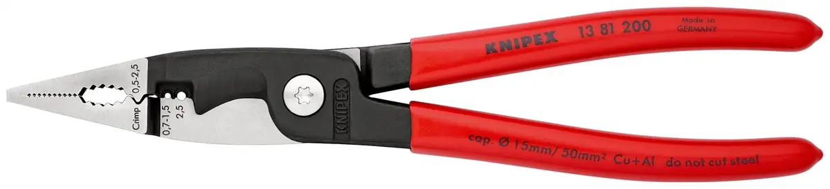 Knipex Pliers For Electrical Installation 200Mm Plastic Coated 13 81 200 Sb 1