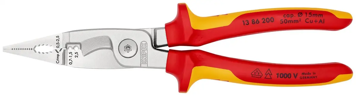 Knipex Pliers For Electrical Installation 200Mm Vde Chrome Multi Component Grips 13 86 200 Sb 1