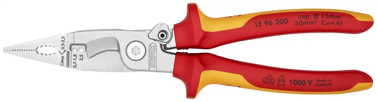 Knipex Pliers For Electrical Installation 200Mm Vde Chrome Multi Component Grips 13 96 200 Sb 1