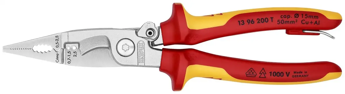 Knipex Pliers For Electrical Installation 200Mm Vde Chrome Multi Component Grips Tether Point 13 96 200 T Bk 1