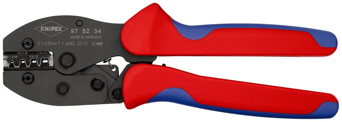 Knipex Preciforce Crimping Pliers For Non Insulated Open Plug Type Connectors Plug Width 2.8 + 4.8Mm 220Mm 97 52 34 1