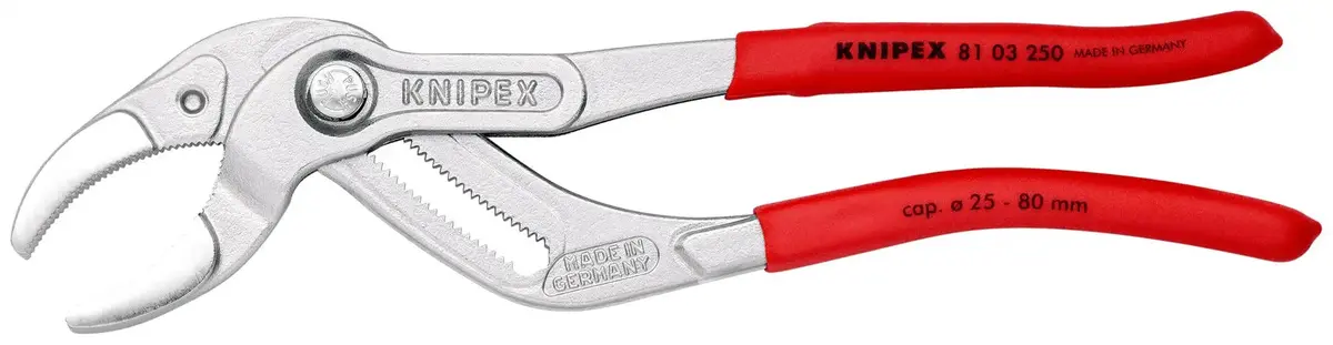 Knipex Siphon And Connector Pliers For Traps Tube Fittings Connectors 250Mm Chrome Plastic Coated 81 03 250 1