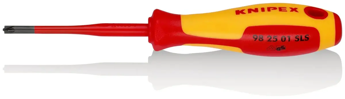Knipex Slim Screwdriver For Pozi Slotted Screws Pz/S1 X 80Mm Vde Insulated Multi Component Grips 187Mm 98 25 01 Sls 1