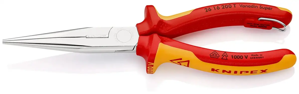 Knipex Snipe Nose Side Cutting Pliers Stork Beak Plier 200Mm Vde Chrome With Tether Point 26 16 200 T Bk 1
