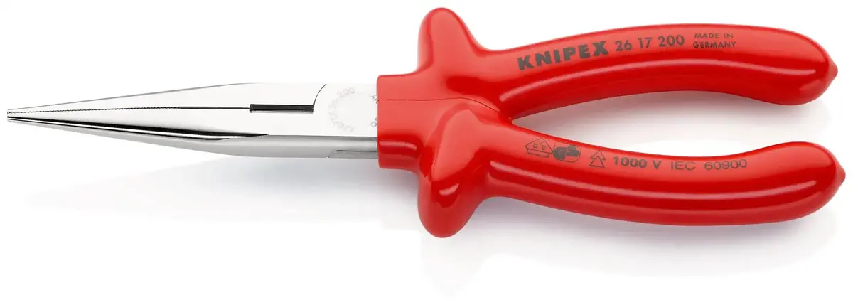 Knipex Snipe Nose Side Cutting Pliers Stork Beak Plier 200Mm Vde Dipped Insulation Handles 26 17 200 1