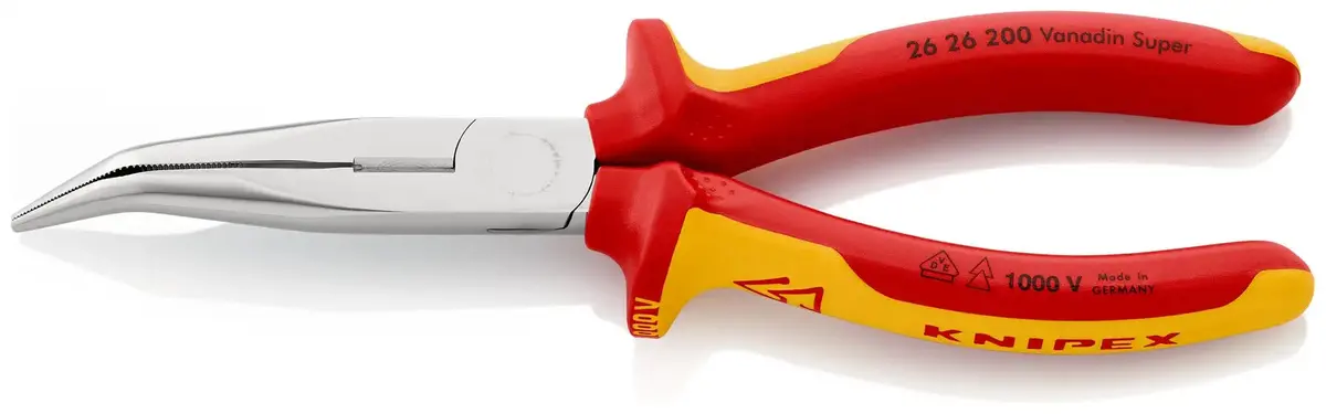 Knipex Snipe Nose Side Cutting Pliers Stork Beak Plier Bent Nose 200Mm Vde Chrome Multi Component Grips 26 26 200 1