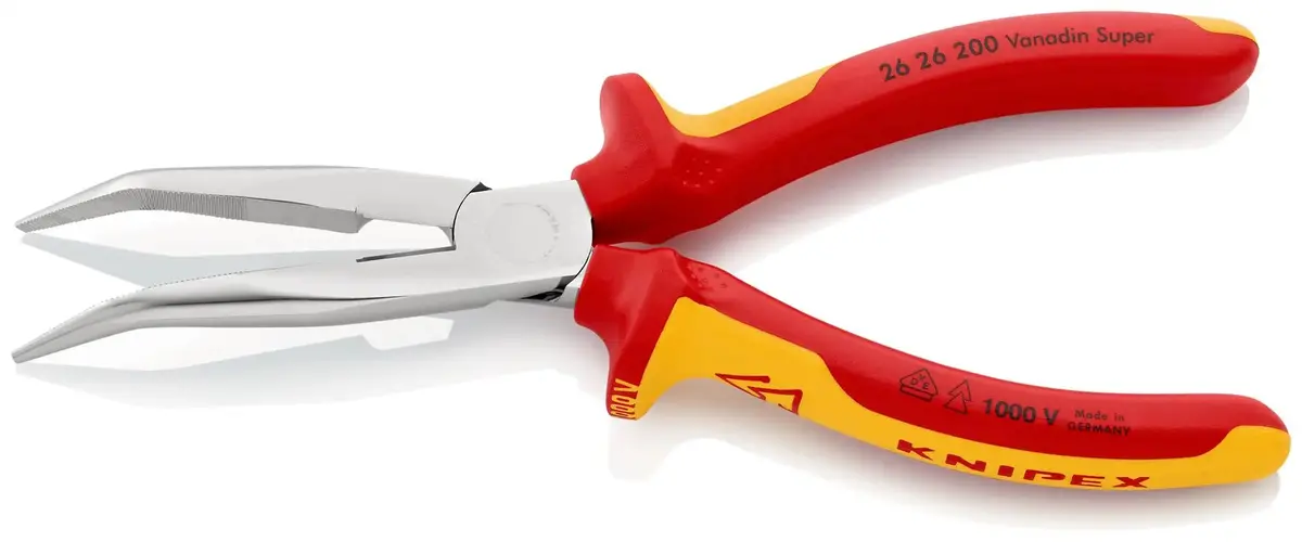 Knipex Snipe Nose Side Cutting Pliers Stork Beak Plier Bent Nose 200Mm Vde Chrome Multi Component Grips 26 26 200 Sb 2