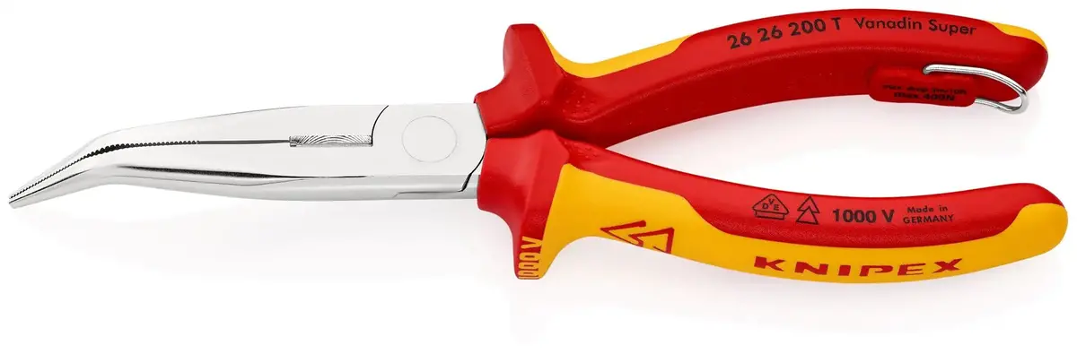 Knipex Snipe Nose Side Cutting Pliers Stork Beak Plier Bent Nose 200Mm Vde Chrome With Tether Point 26 26 200 T Bk 1