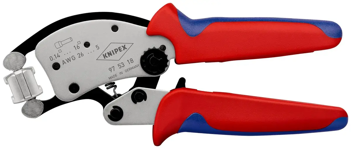 Knipex Twistor16 Self Adjusting Crimping Pliers Wire Ferrules Rotatable Die Head 0.14-16Mm² 200Mm Multi Component Grips 97 53 18 Sb 1