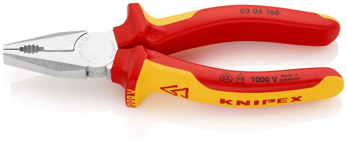 Knipex Vde Combination Pliers 160Mm Chrome With Multi Component Grip 03 06 160 Sb 1