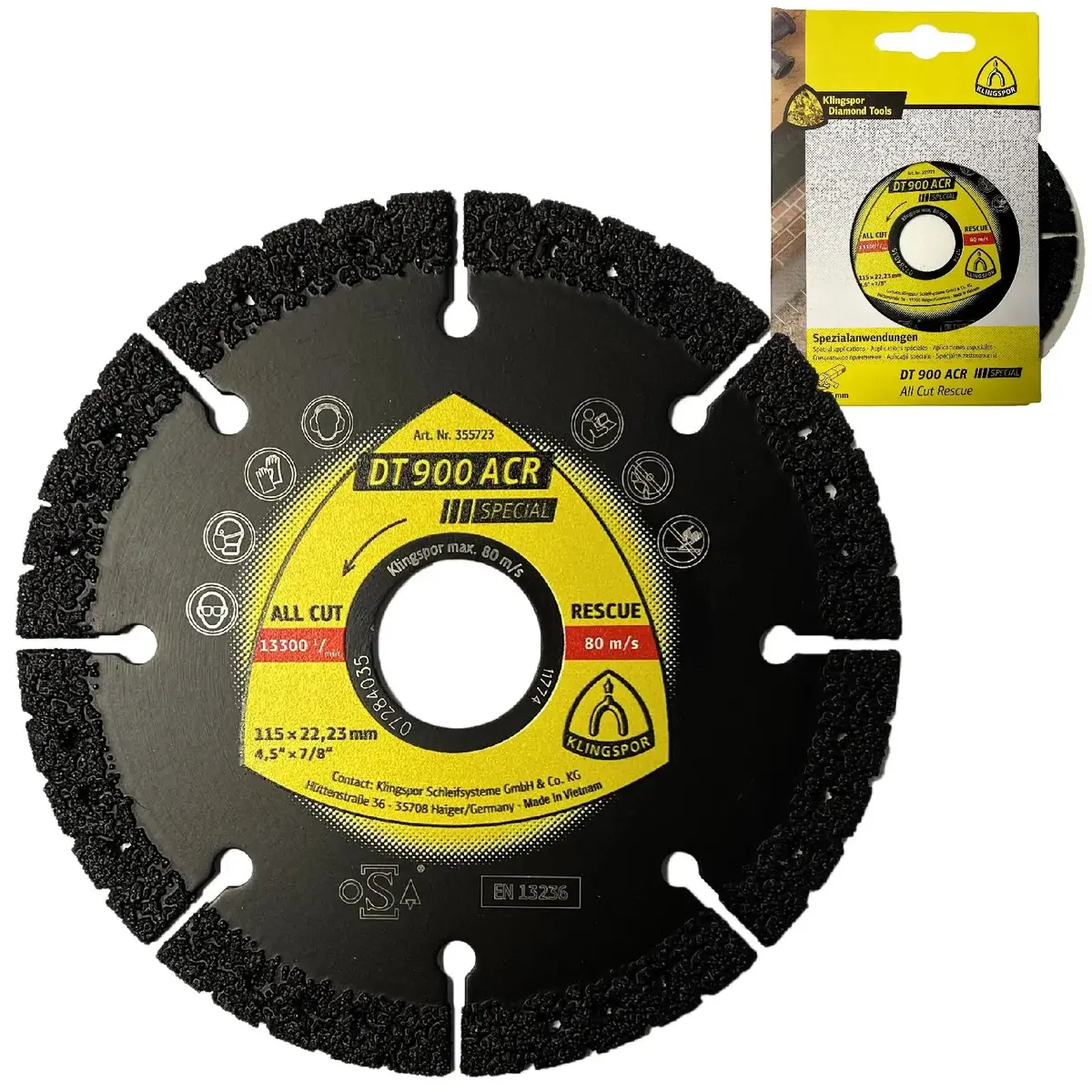 Klingspor Diamond Cutting Blade All Cut Rescue For Concrete Glass Wood Plastic Rubber Metal Dt900acr 1