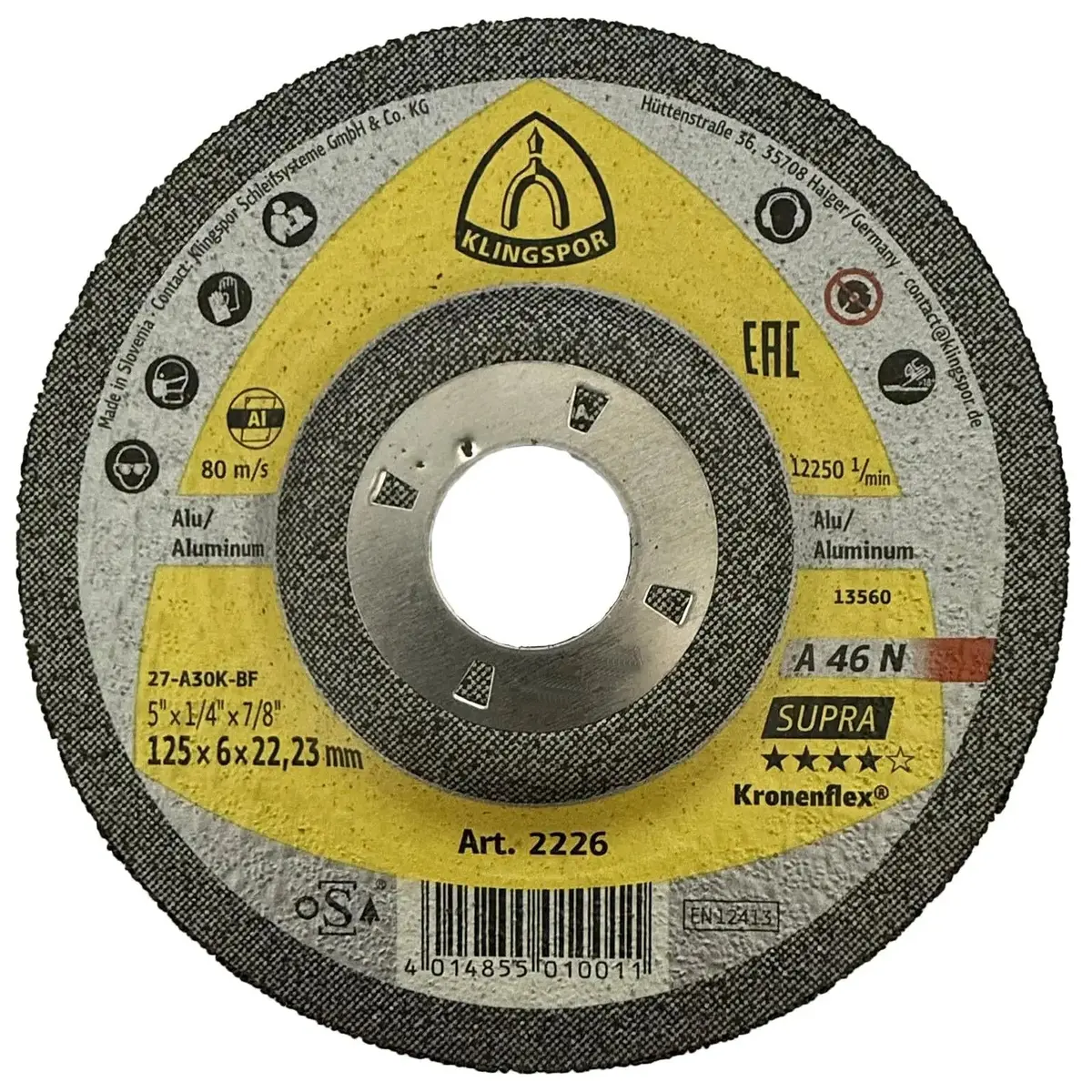 Klingspor Grinding Discs For Aluminium Kronenflex A46n Supra 125 X 6 X 22,23Mm Depressed Centre 1