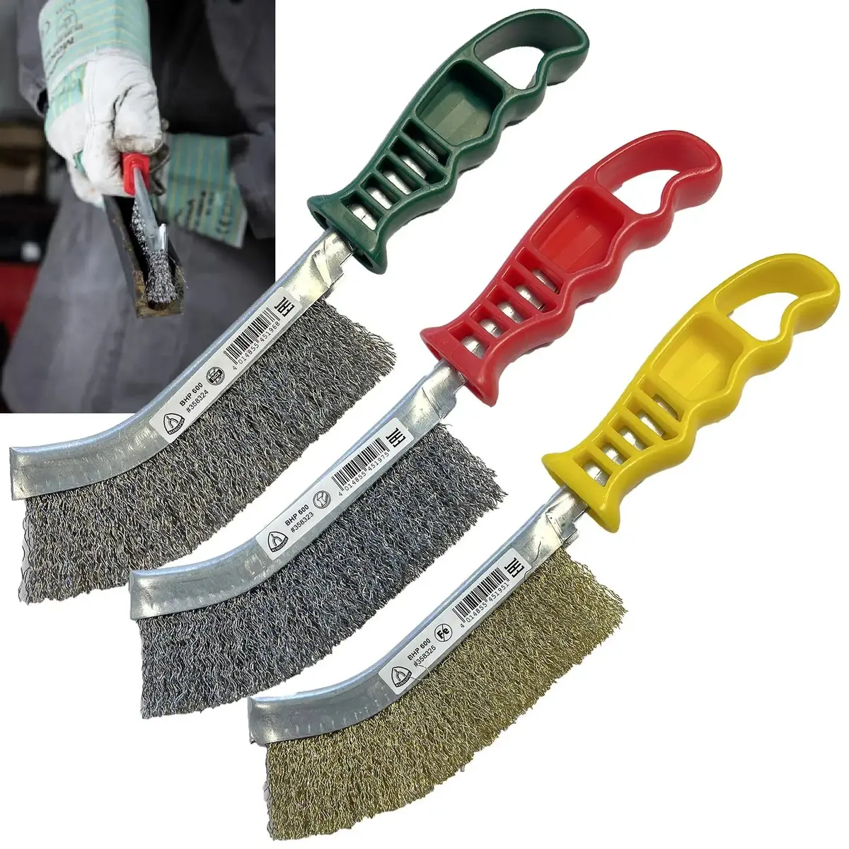 Klingspor Hand Wire Brush Steel Stainless Steel Brass 265Mm Plastic Handle Bhp600 1