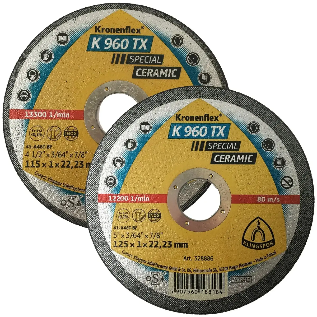 Klingspor K960tx 1Mm Ceramic Cutting Discs 115Mm 125Mm Diameter 1