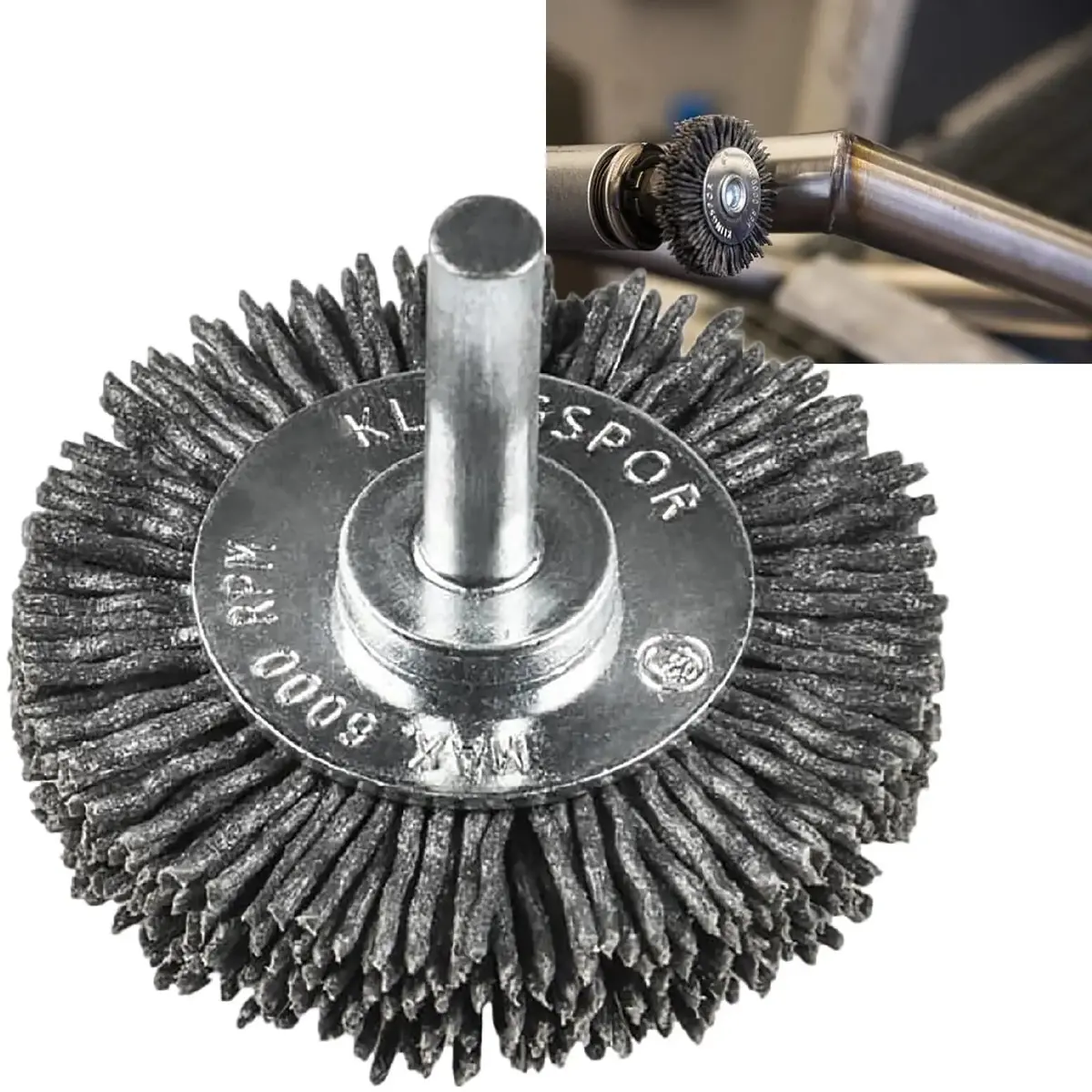 Klingspor Polyamide Bristle Wire Wheel Brush 50Mm 70Mm X 6Mm Shaft 120 320 Grit Brs600p 1