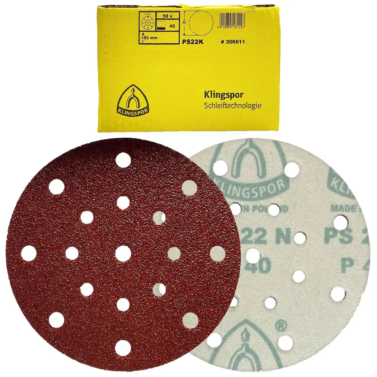 Klingspor Sanding Discs Hook And Loop 150Mm Ps22k Gls51 Hole Pattern 40-240 Grit 1