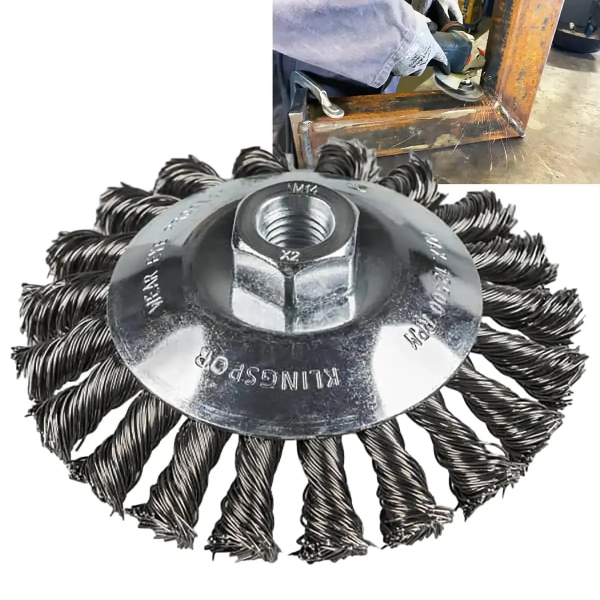 Klingspor Twist Knot Cone Brush Wire Wheel 100Mm 115Mm M14 Steel Bk600z 1