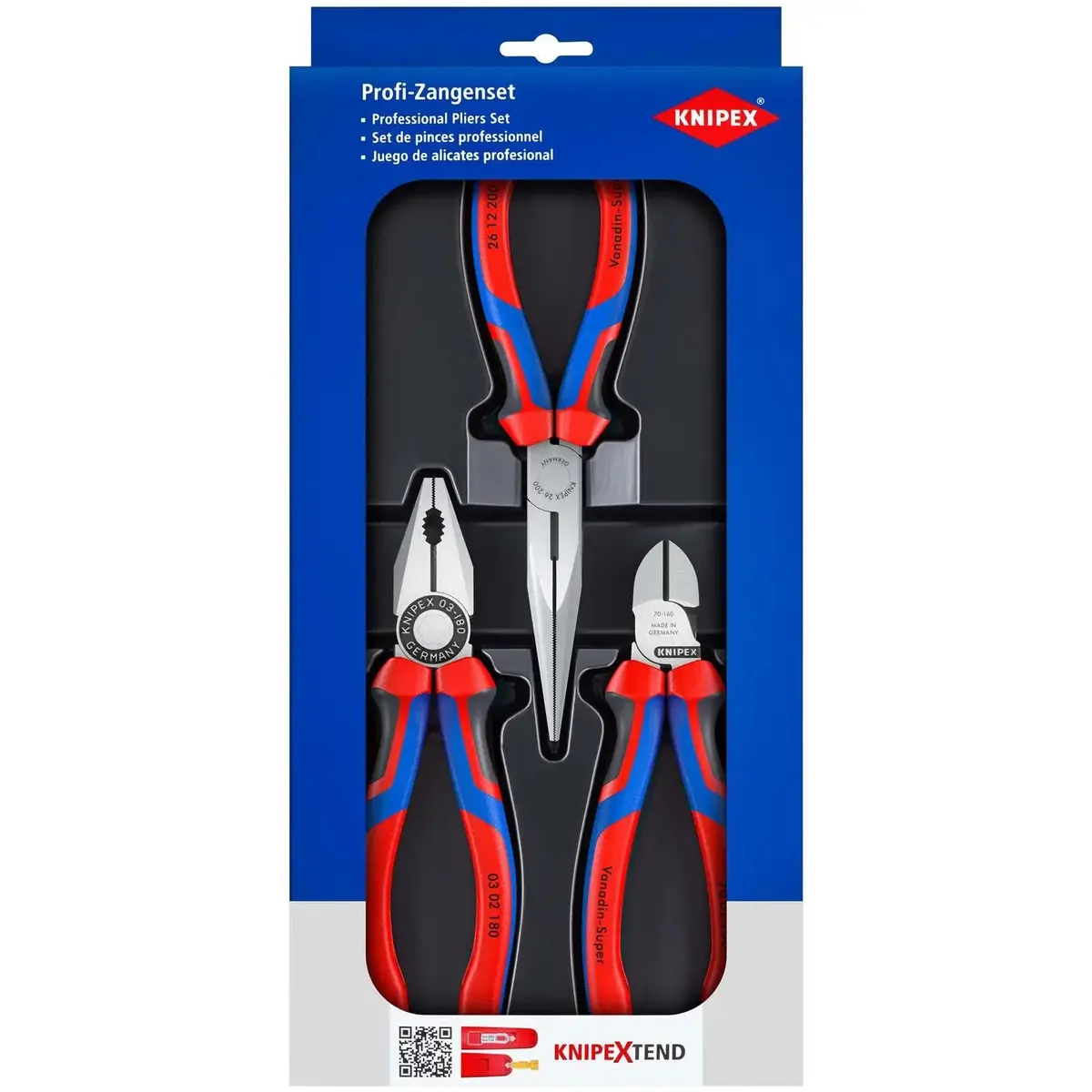 Knipex Assembly Plier Set Tool Kit 3 Piece Combination Diagonal Snipe Nose Pliers 00 20 11 1