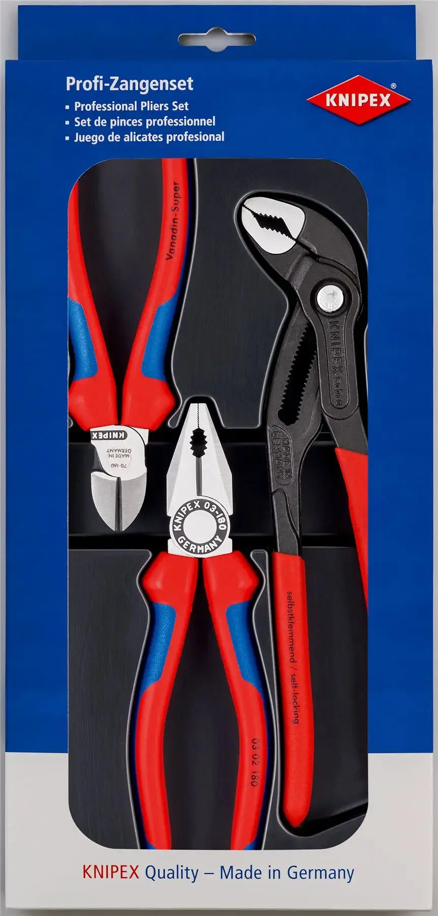 Knipex Bestseller Plier Set 3 Piece 250Mm Cobra 180Mm Combi 160Mm Side Cutters 00 20 09 V01 1