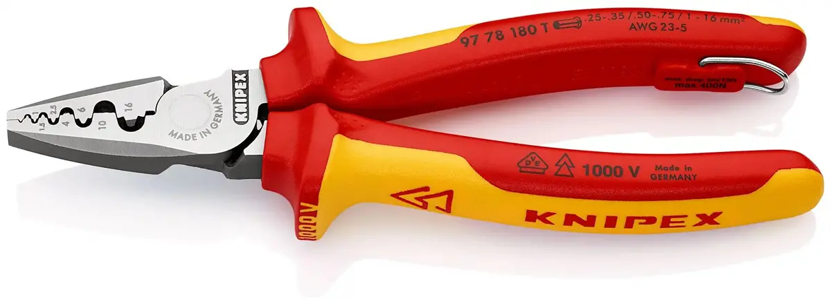 Knipex Crimping Pliers For Wire Ferrules 180Mm Vde Insulated 1000V With Tether Point 97 78 180 T 1