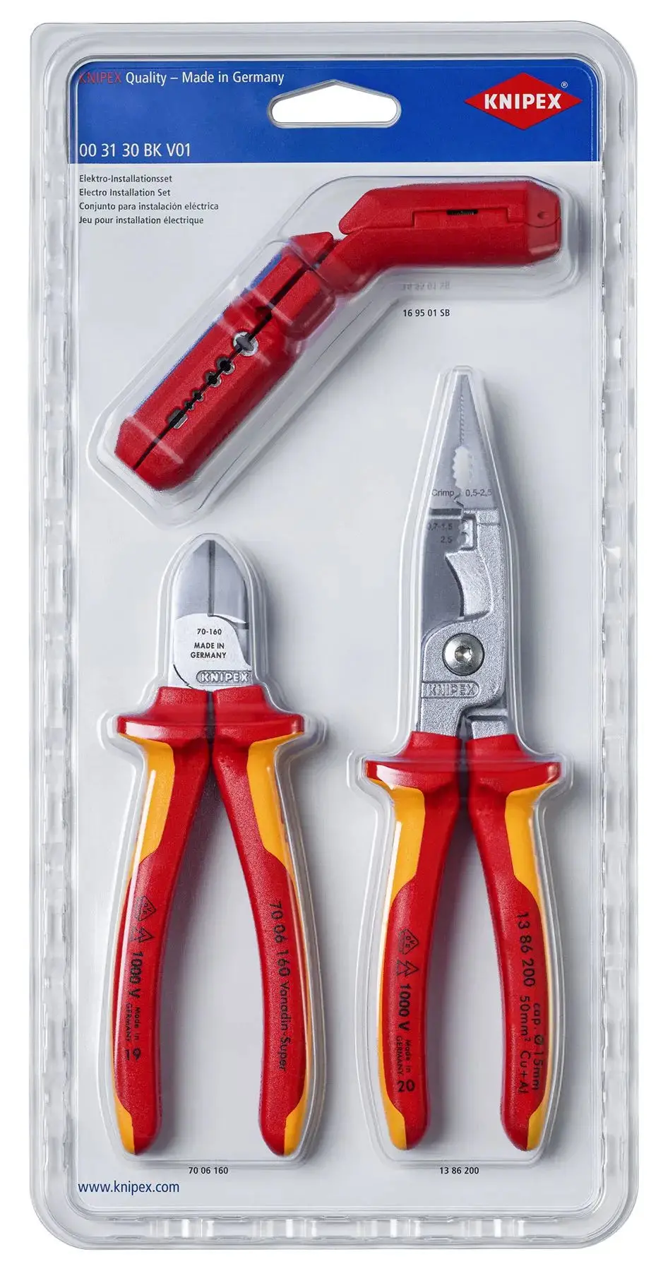 Knipex Electro Electrical Installation Set 3 Piece Kit Ergostrip 160Mm Diagonal Cutters Pliers 00 31 30 Bk V01 1