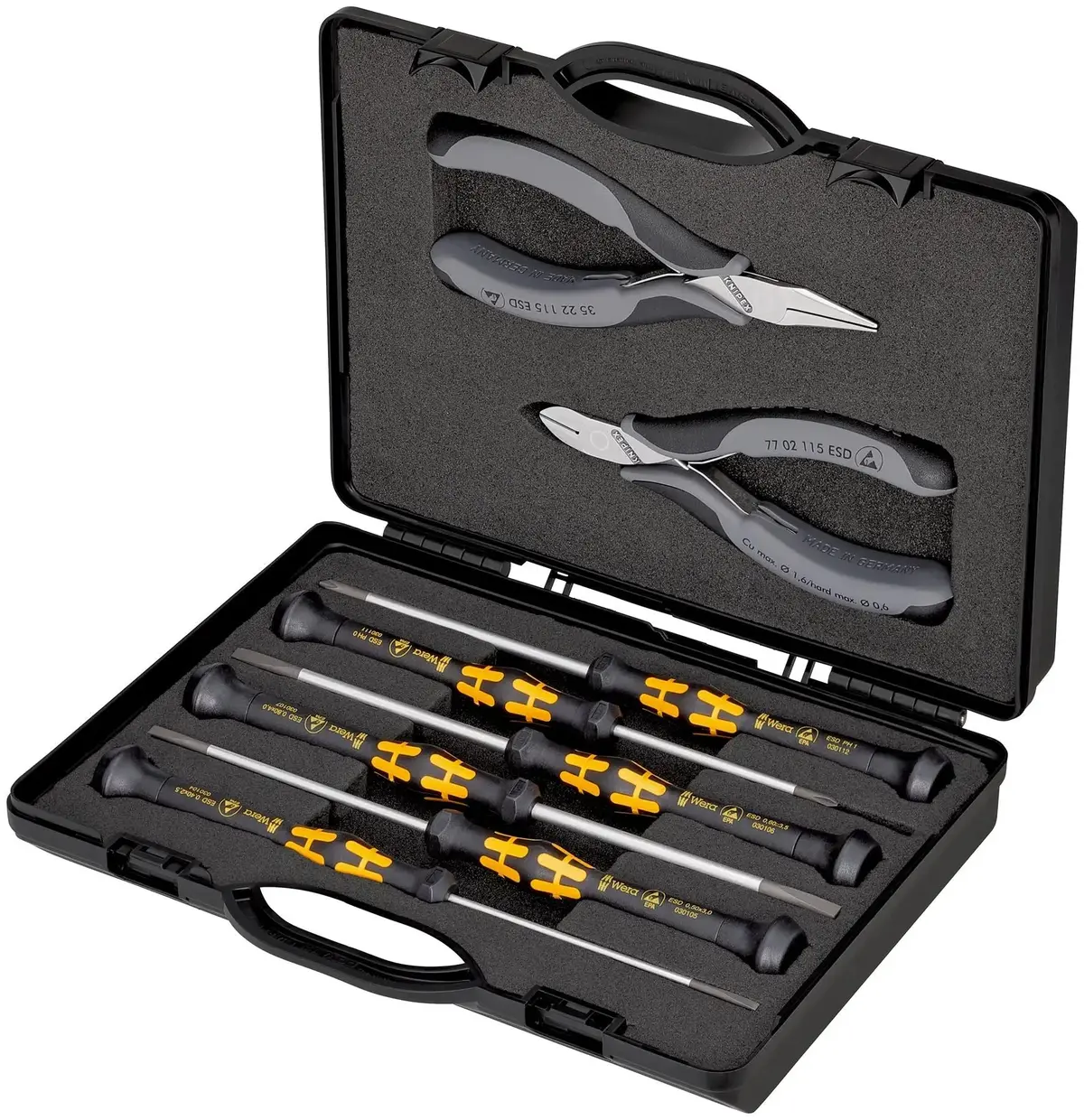 Knipex Electronics Pliers And Wera Precision Screwdriver Set Esd In Case 8 Pieces 00 20 18 Esd 1