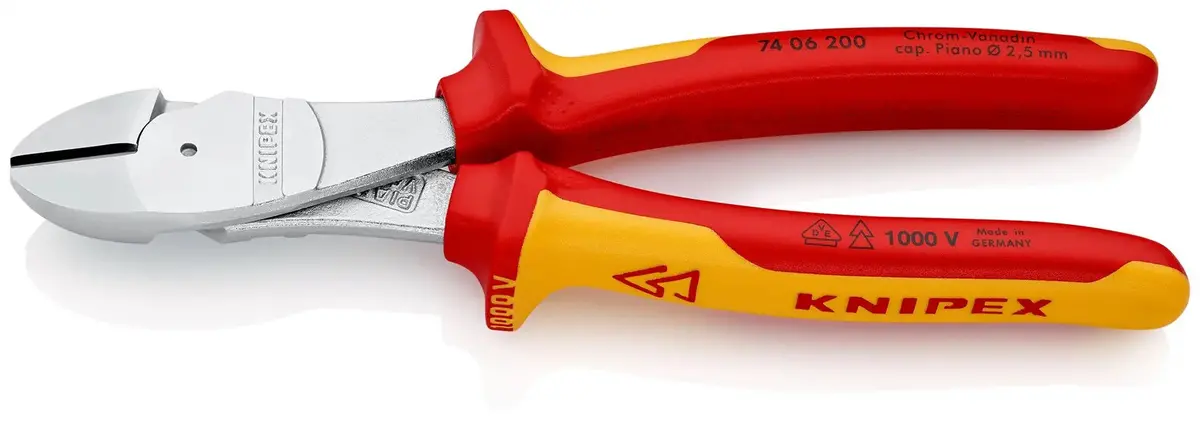 Knipex High Leverage Diagonal Side Cutting Pliers 200Mm Vde Insulated 74 06 200 1