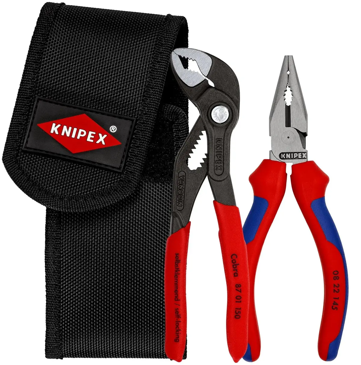 Knipex Mini Pliers Set In Belt Tool Pouch 2 Piece 150Mm Cobra 145Mm Needle Nose 00 20 72 V06 1