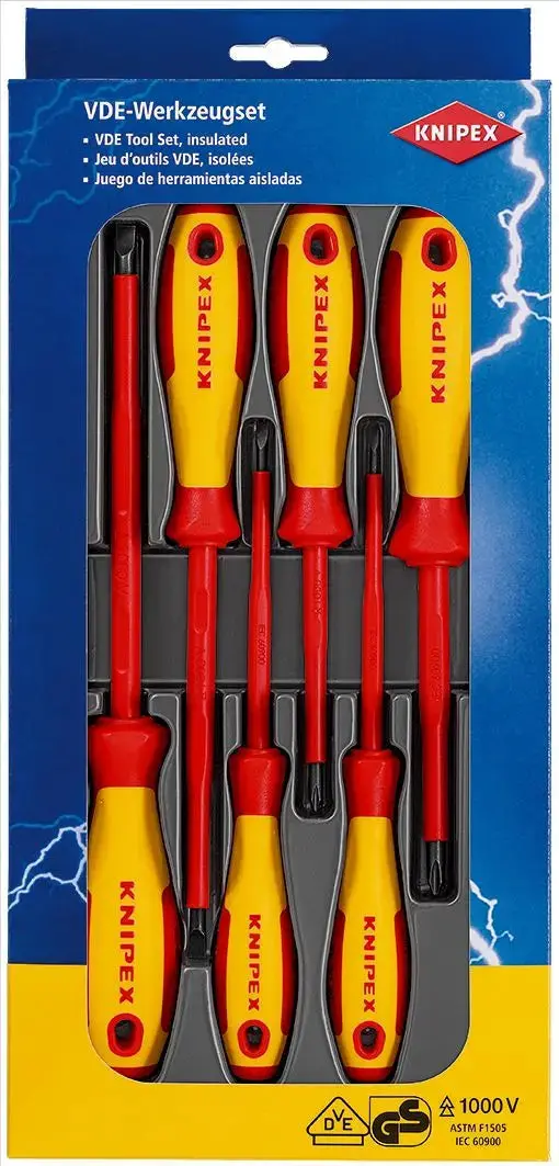 Knipex Screwdriver Set Electricians Vde Insulated 1000V 6 Piece Phillips Slotted 00 20 12 V01 1