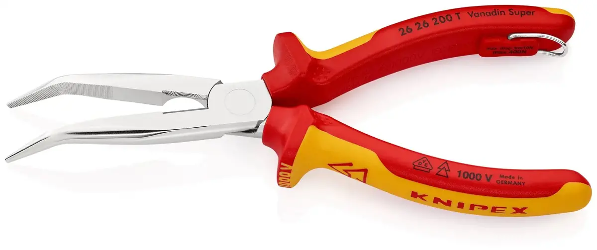 Knipex Snipe Nose Side Cutting Pliers 40° Bend 200Mm Vde Insulated 1000V With Tether Point 26 26 200 T 2