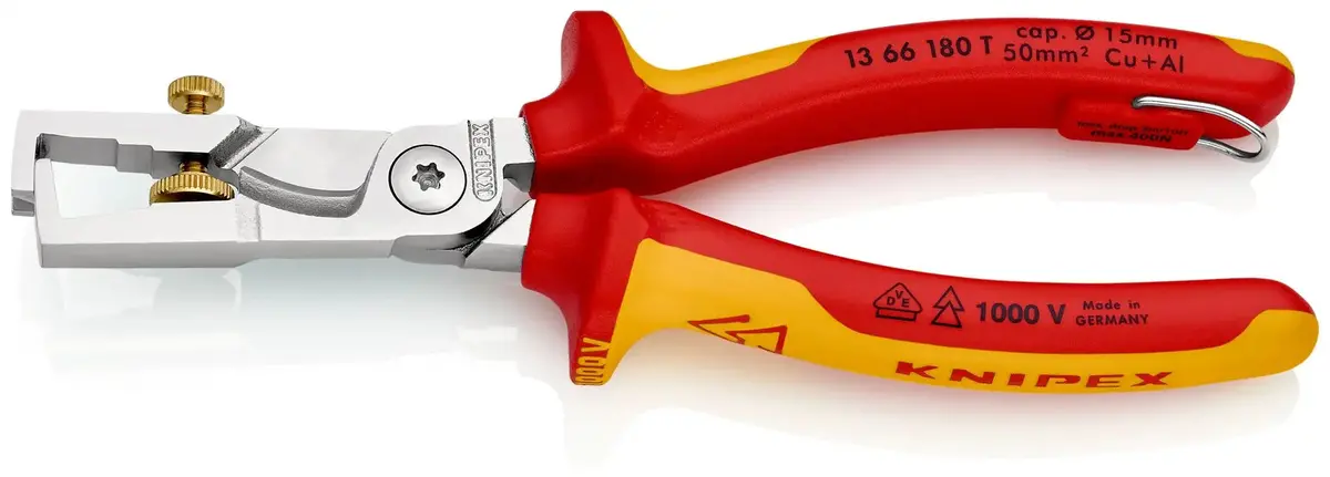 Knipex Strix Insulation Strippers With Cable Shears 180Mm Vde Tested 1000V With Tether Point 13 66 180 T 1
