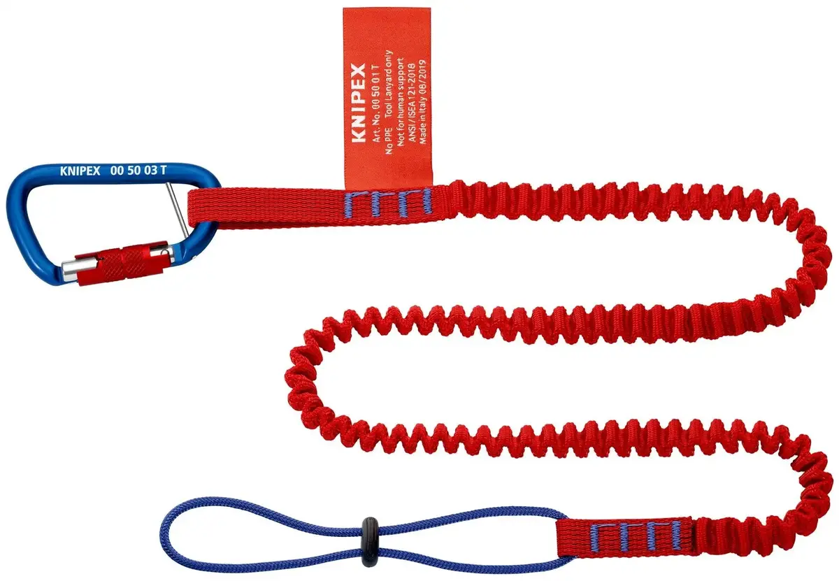 Knipex Tether With Fixated Carabiner Tethering System Set Lanyard 1.5Kg Max Load 00 50 05 T Bk 1