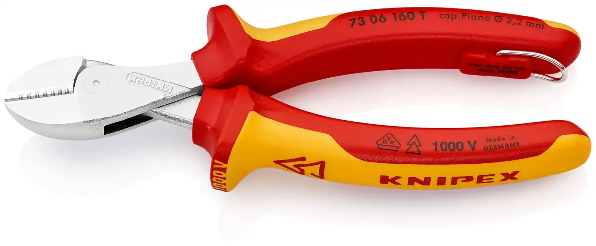 Knipex X-Cut Diagonal Side Cutting Pliers 160Mm Tether Point Vde Tested 1000V Chrome Plated 73 06 160 T 1