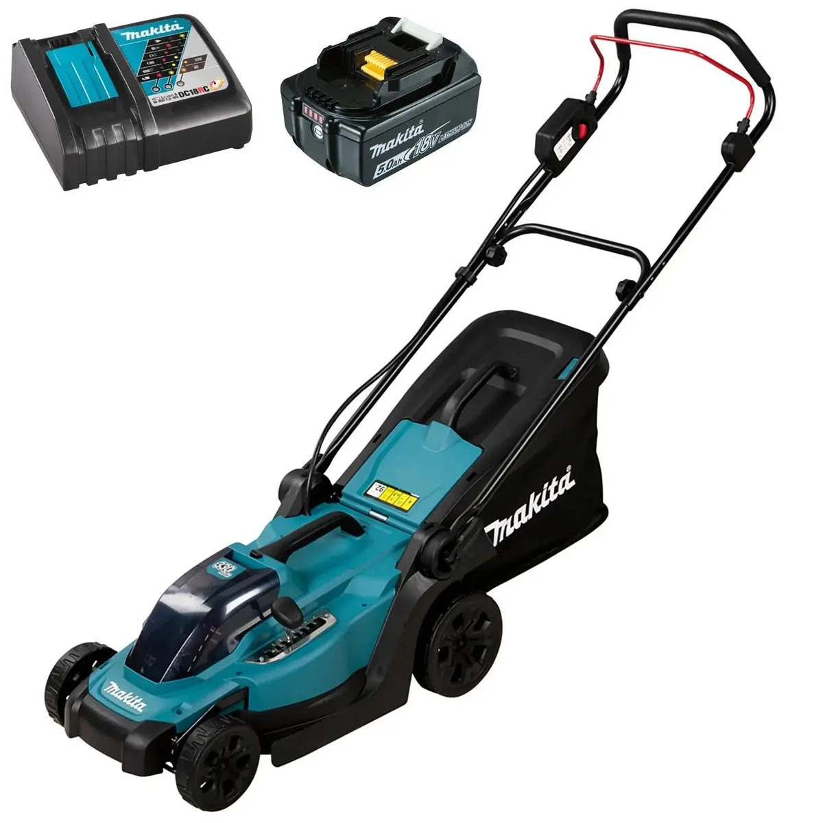 Makita 33Cm Lawn Mower Kit 18V Lxt Li-Ion Cordless Garden Grass Outdoor 5Ah Battery And Charger Dlm330rt 1