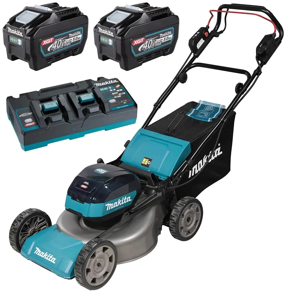 Makita 48Cm Lawn Mower 40V Max Xgt Li-Ion Cordless Garden Grass Outdoor 2 X 5Ah Battery And Dual Fast Charger Lm001gt204 1