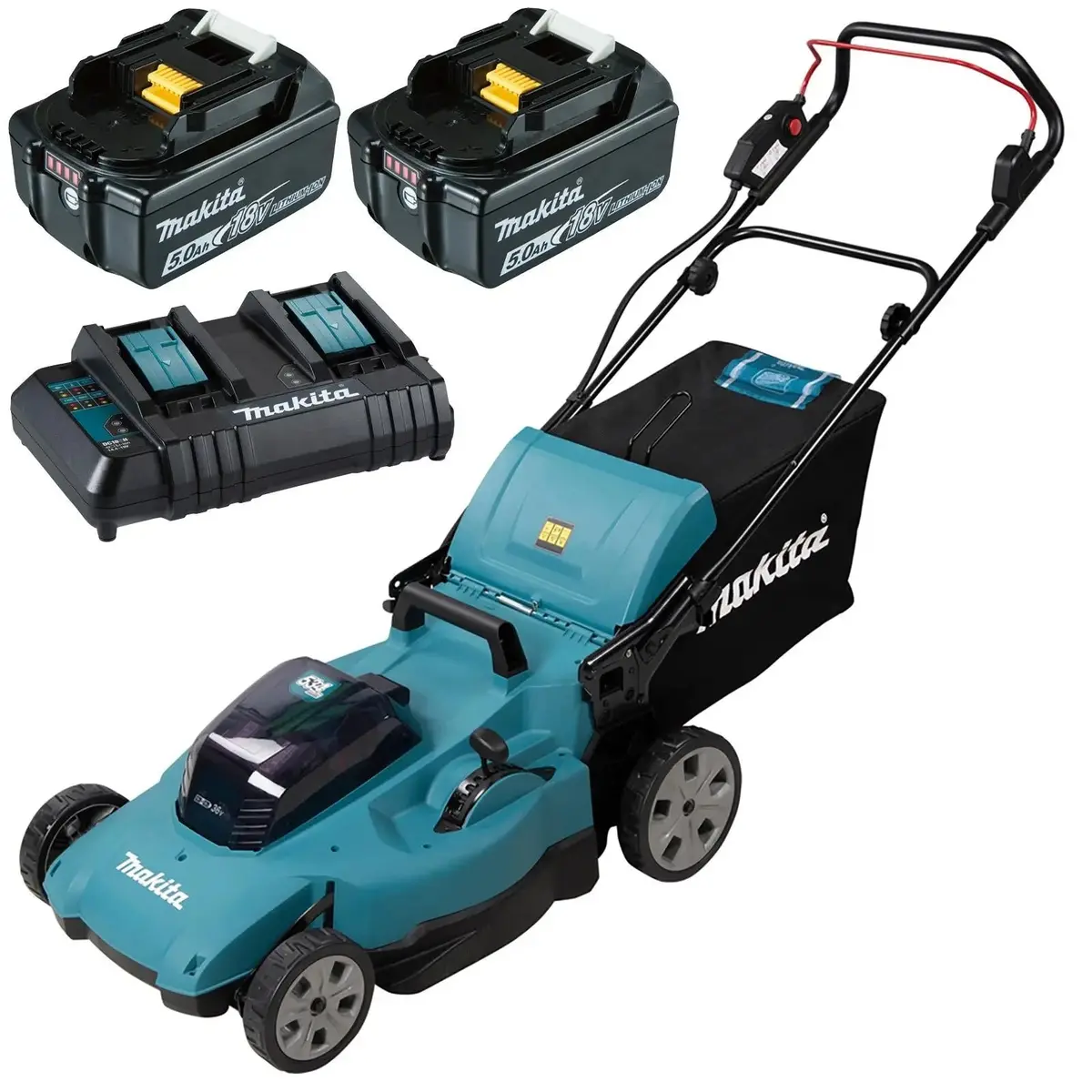 Makita 53Cm Lawn Mower Kit Twin 18V Lxt Li-Ion Cordless Garden Grass Outdoor 2 X 5Ah Battery And Dual Charger Dlm538ct2 1