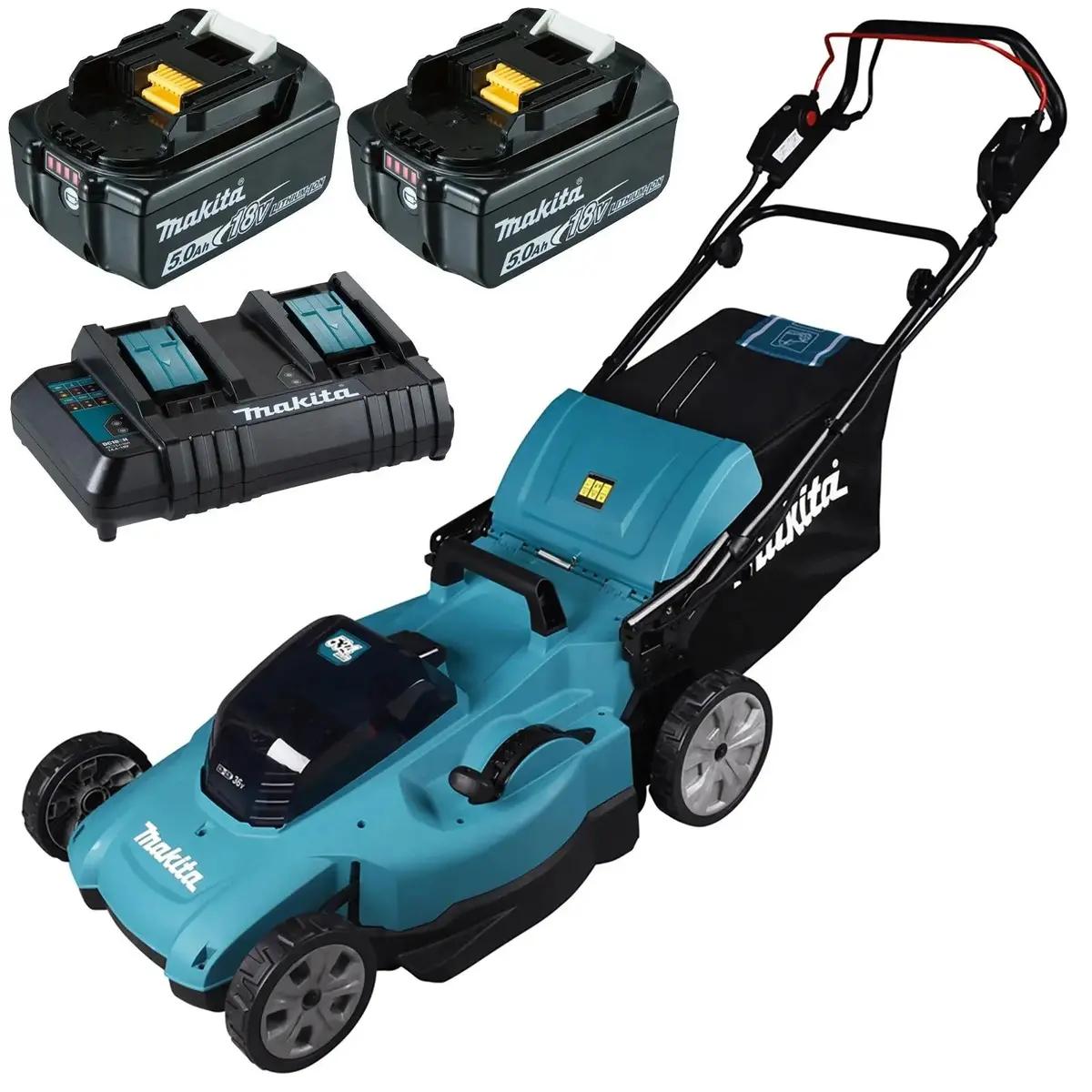 Makita 53Cm Lawn Mower Kit Twin 18V Lxt Li-Ion Cordless Garden Grass Outdoor 2 X 5Ah Battery And Dual Charger Dlm539ct2 1