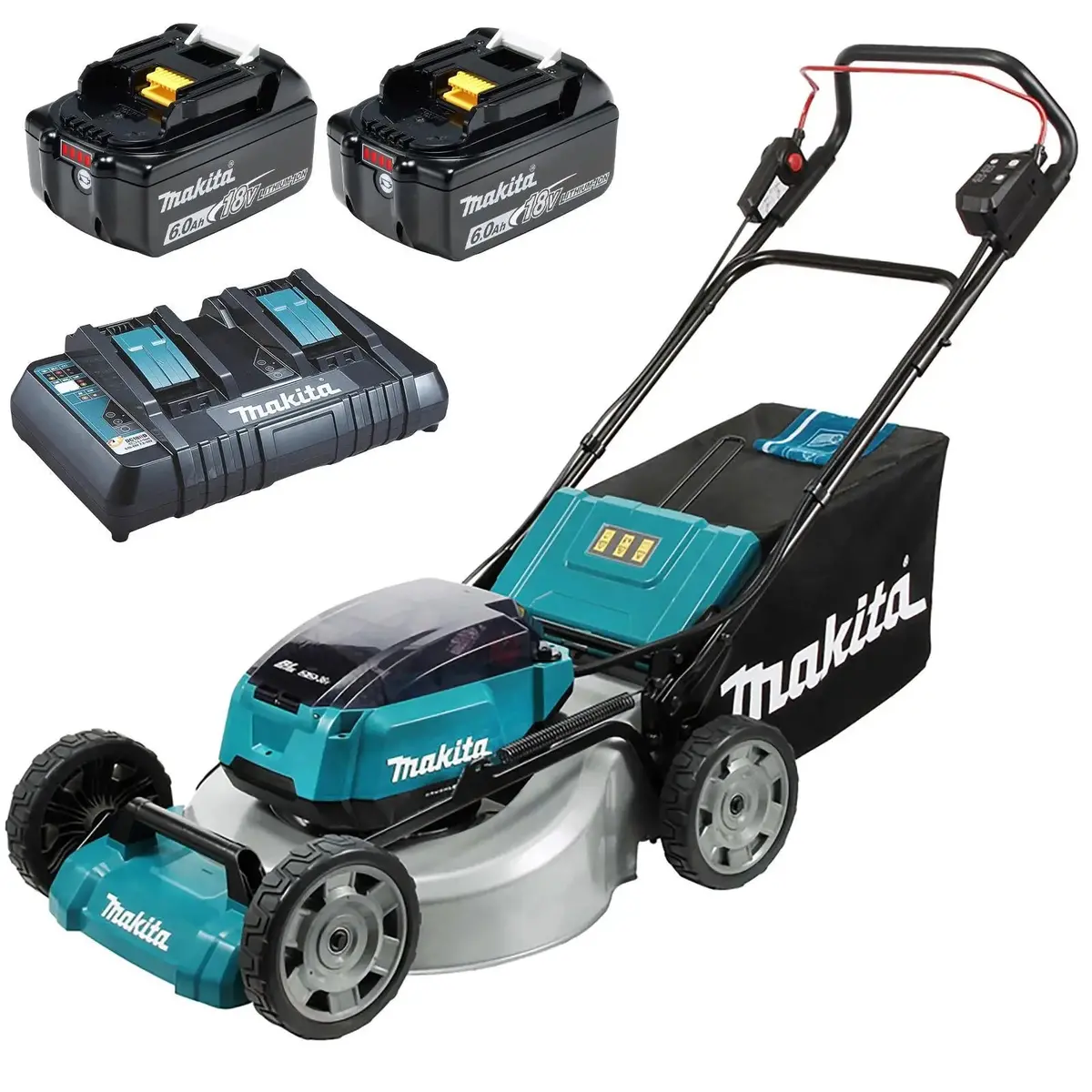 Makita 53Cm Lawn Mower Kit Twin 18V Lxt Li-Ion Cordless Garden Grass Outdoor 2 X 6Ah Battery And Dual Rapid Charger Dlm530pg2 1