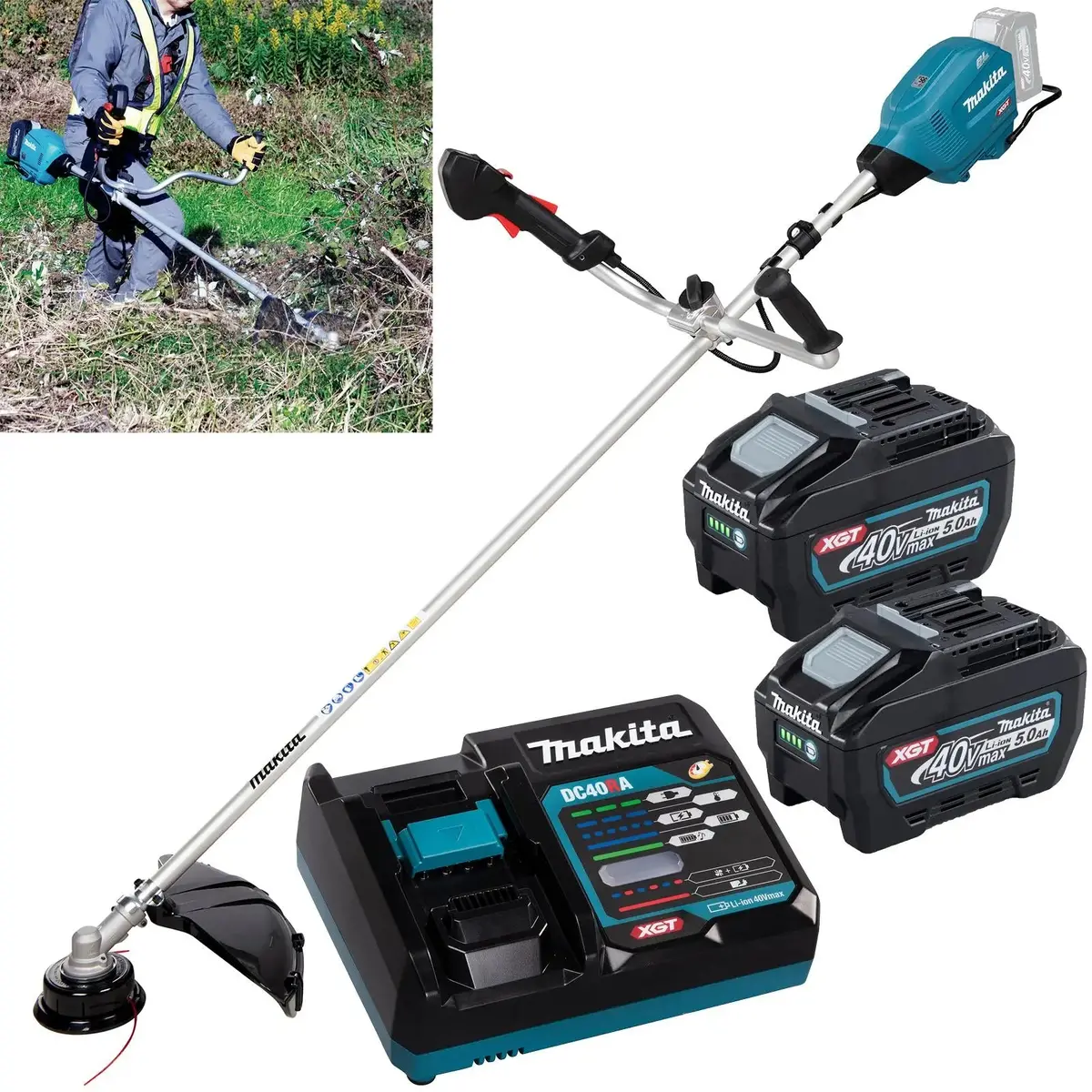 Makita Brush Cutter Kit 40V Xgt Li-Ion Brushless Cordless Garden Lawn Strimmer Strimming 2 X 5Ah Battery And Rapid Charger Ur013gt206 1