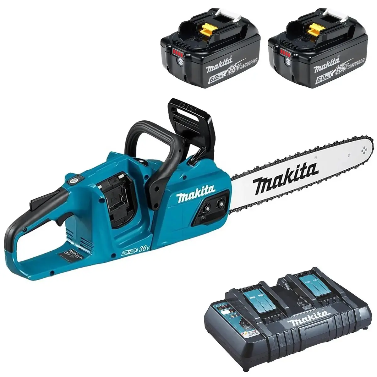 Makita Chainsaw Kit 30Cm 12" 18V X 2 Lxt Brushless Cordless 2 X 6Ah Battery And Dual Rapid Charger Garden Tree Cutting Pruning Duc305pg2 1