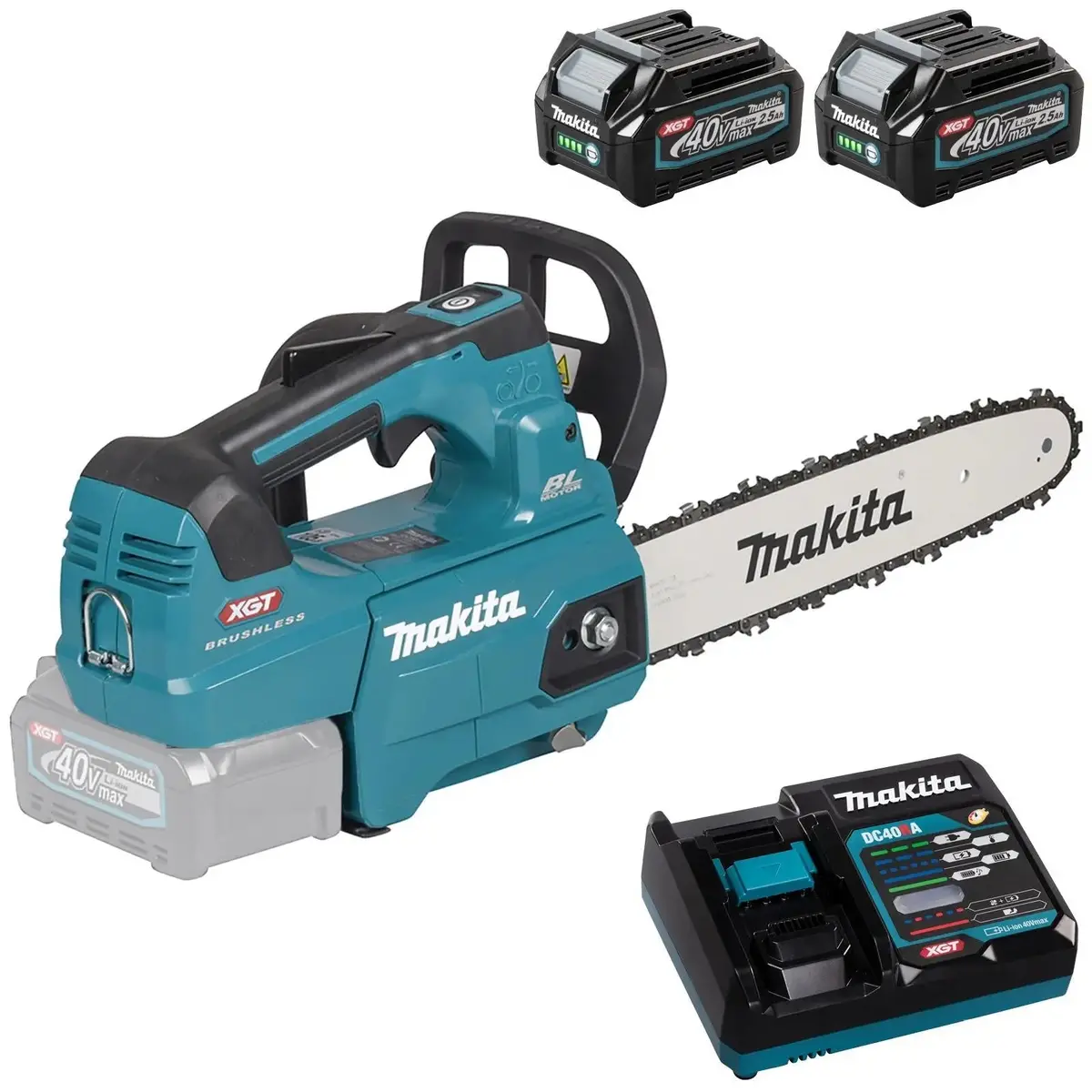 Makita Chainsaw Kit 30Cm 12" 40V Xgt Brushless Cordless Top Handle 2 X 2.5Ah Battery And Rapid Charger Garden Tree Cutting Pruning Uc003gd202 1