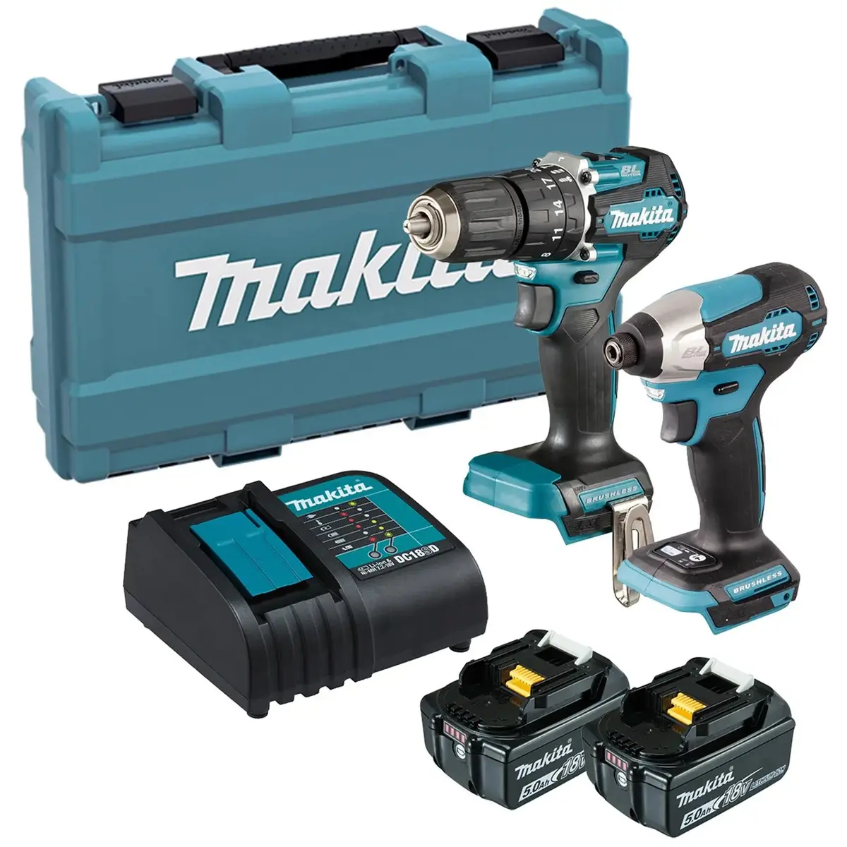 Makita Combi Drill Impact Driver Combo Kit 18V Lxt 2 X 5Ah Batteries Charger Case Dlx2414st 1