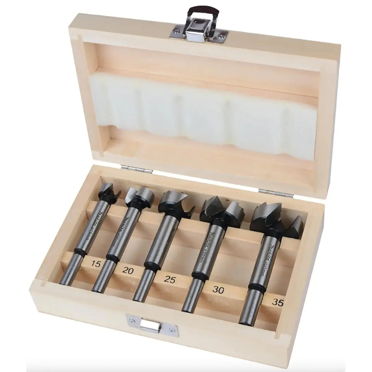 Makita Forstner Wood Drill Bit Set 5 Pieces 15-35Mm In Wooden Box 1