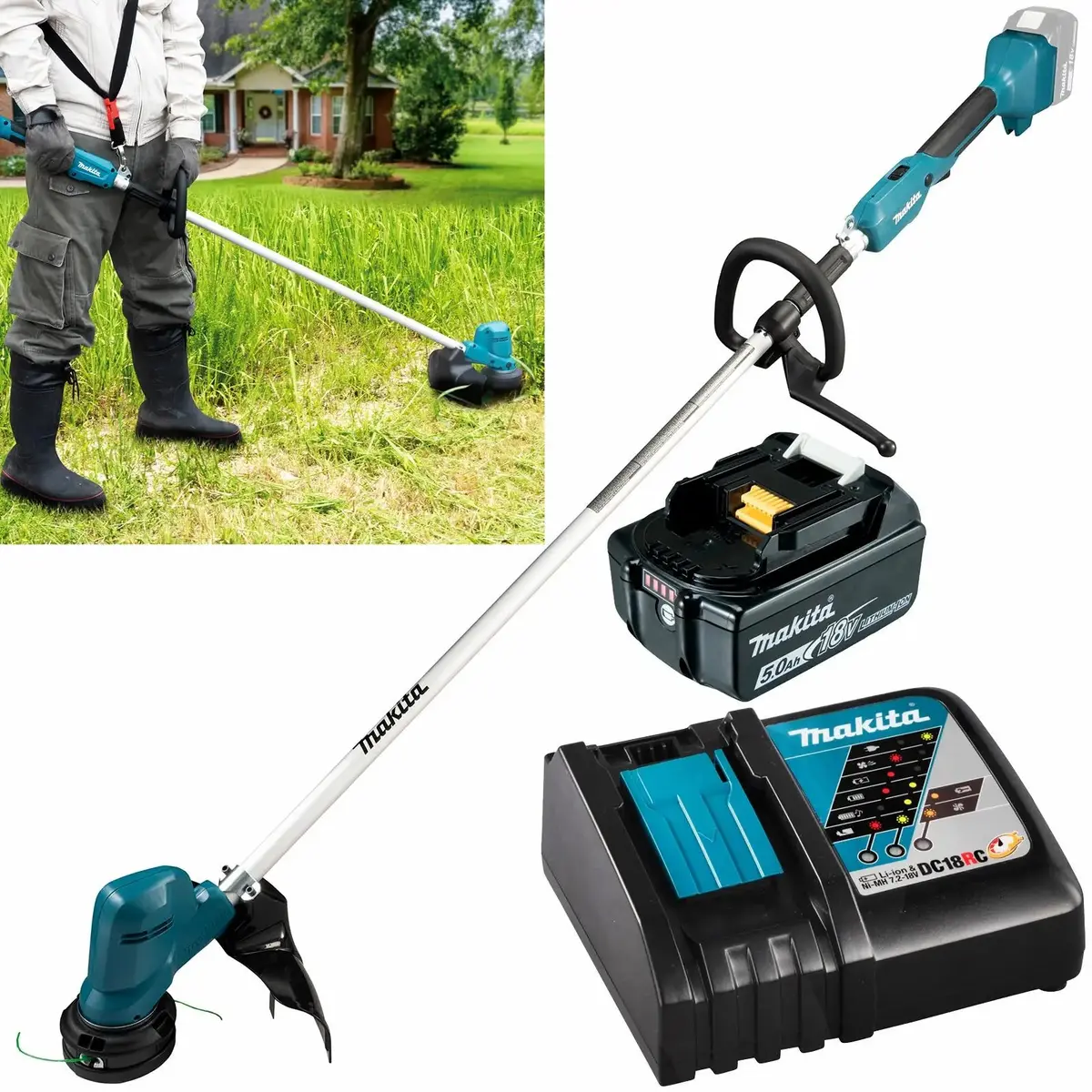 Makita Grass Trimmer Strimmer Kit 18V Lxt Brushless Cordless Garden Lawn Strimming 5Ah Battery And Charger Dur194rtx2 1