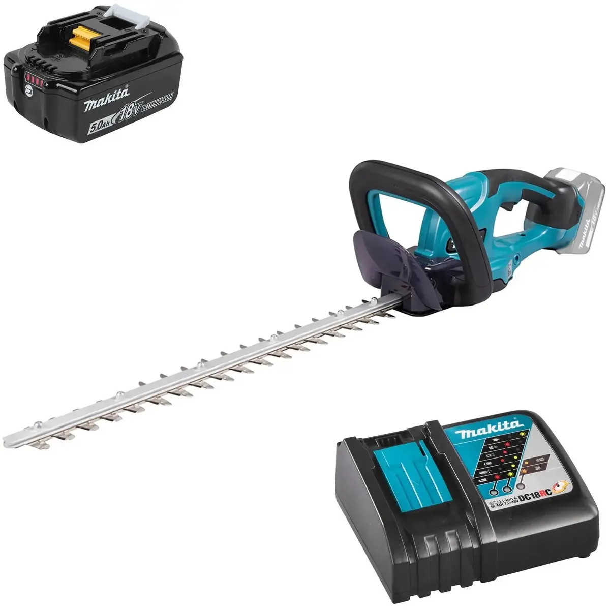 Makita Hedge Trimmer Kit 50Cm 18V Lxt Li-Ion Cordless 5Ah Battery And Charger Garden Bush Cutter Cutting Duh507rt 1