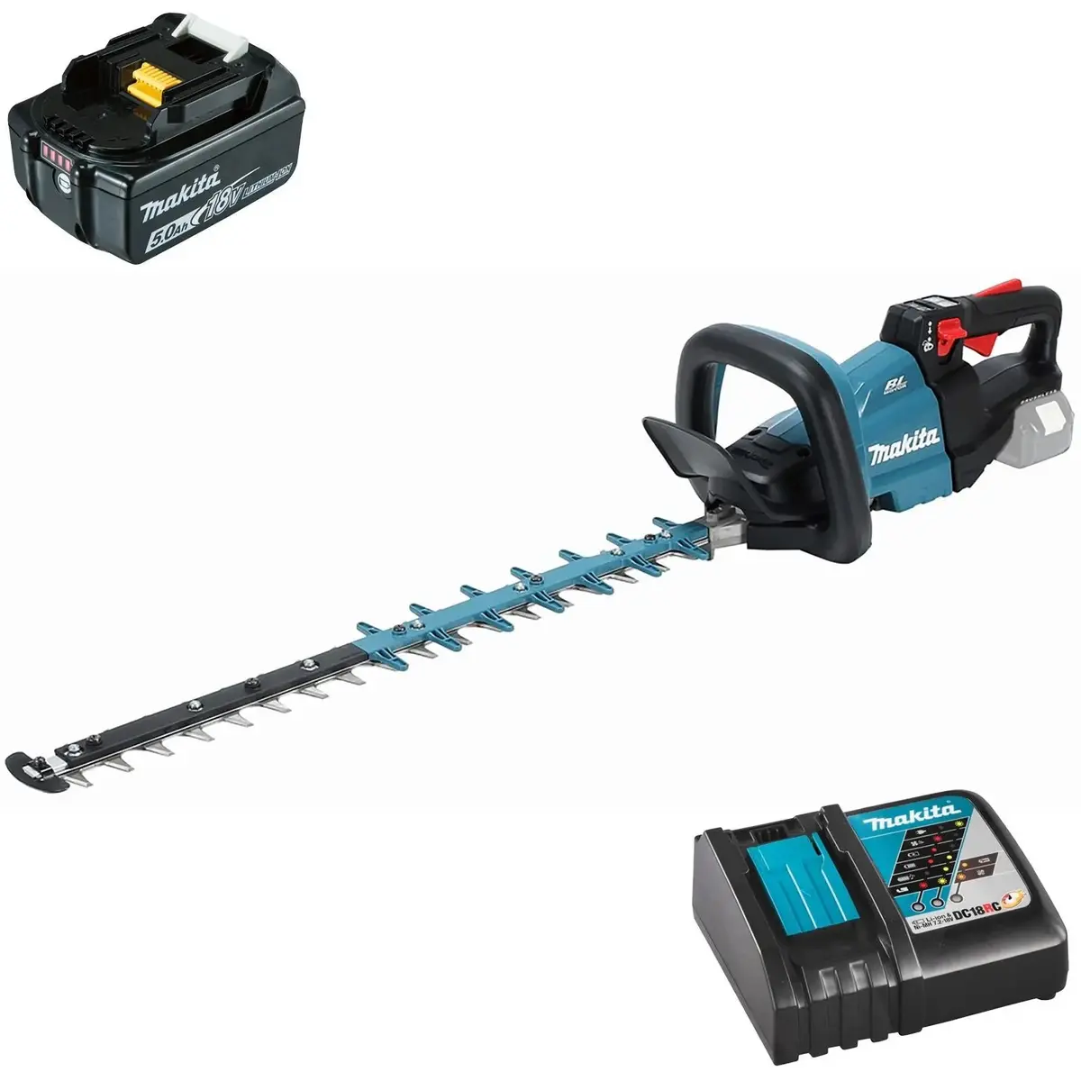 Makita Hedge Trimmer Kit 60Cm 18V Lxt Li-Ion Brushless Cordless 5Ah Battery And Charger Garden Bush Cutter Cutting Duh601rt 1