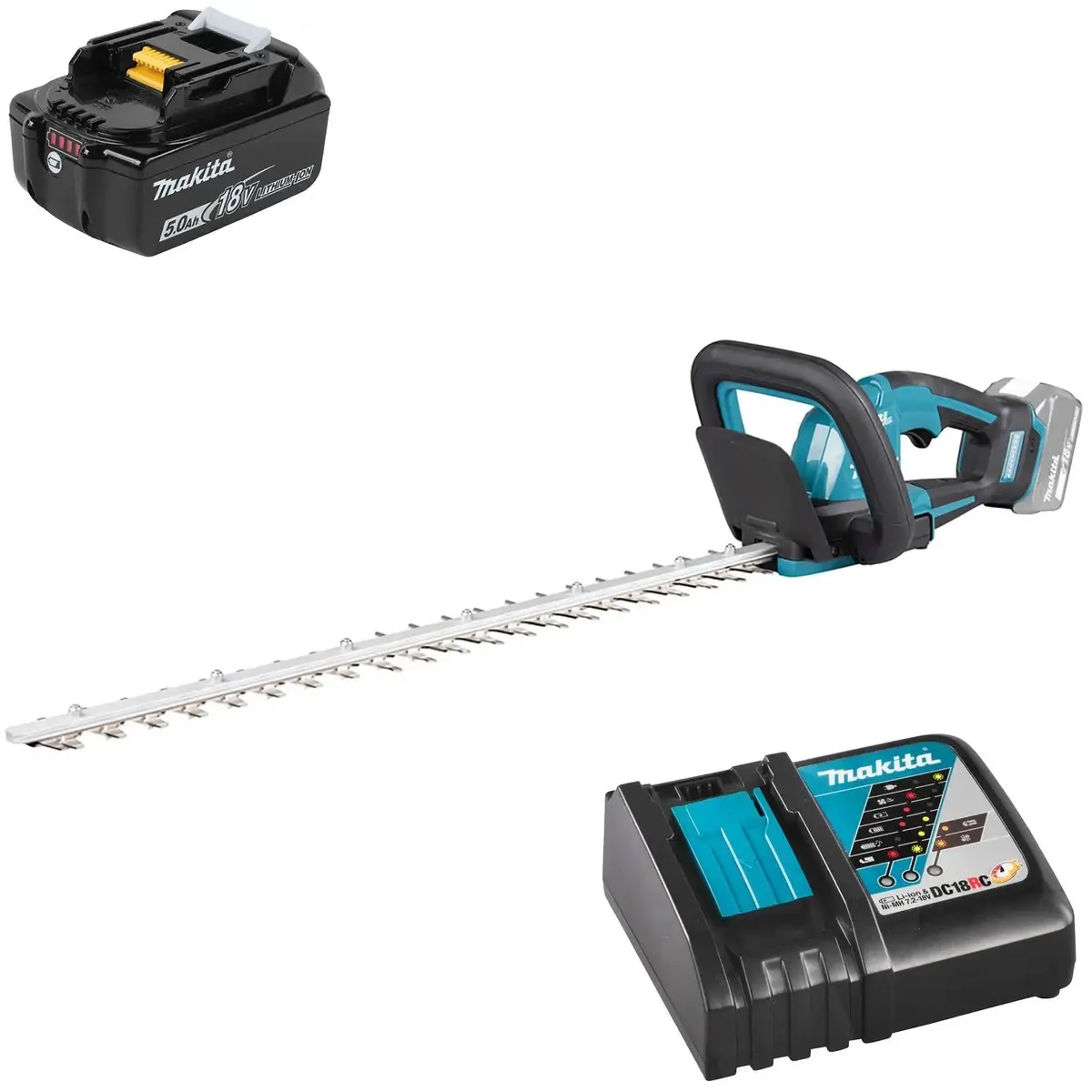 Makita Hedge Trimmer Kit 60Cm 18V Lxt Li-Ion Brushless Cordless 5Ah Battery And Charger Garden Bush Cutter Cutting Duh606rt 1