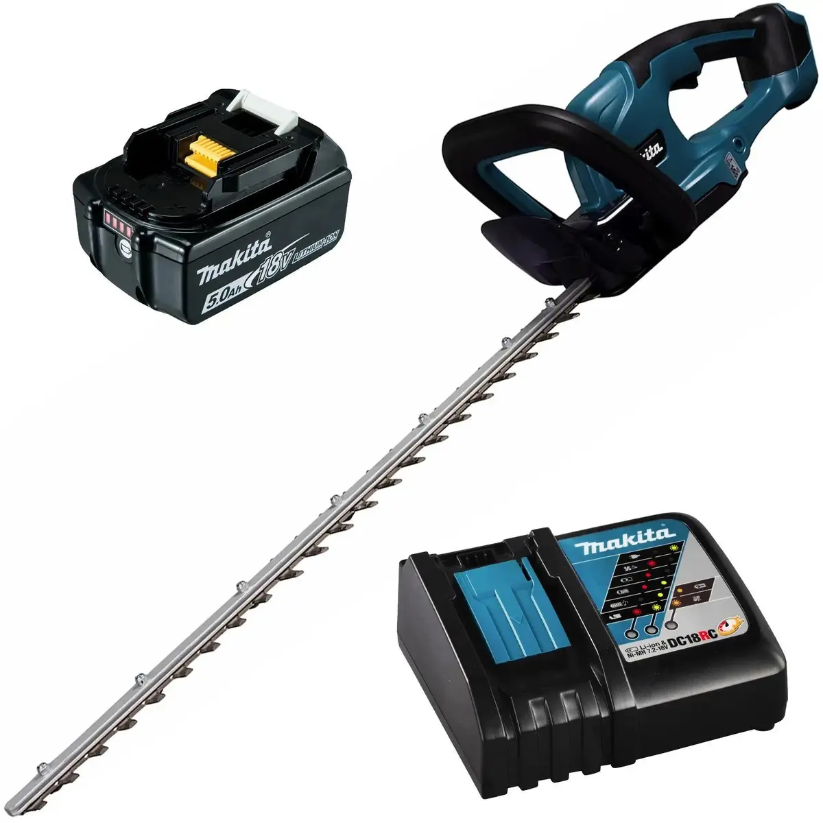 Makita Hedge Trimmer Kit 60Cm 18V Lxt Li-Ion Brushless Cordless 5Ah Battery And Charger Garden Bush Cutter Cutting Duh607rt 1