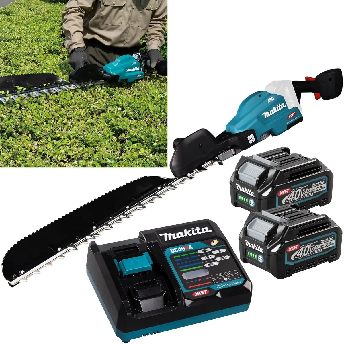 Makita Hedge Trimmer Kit 60Cm 40V Xgt Li-Ion Brushless Cordless 2 X 2.5Ah Battery And Rapid Charger Garden Bush Cutter Cutting Uh013gd202 1